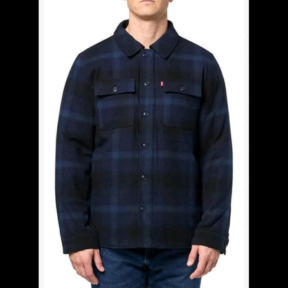 Levis Winter Jacket  Plaid Cargo Pockets Button Zip Long Sleeve Havy Flannel M